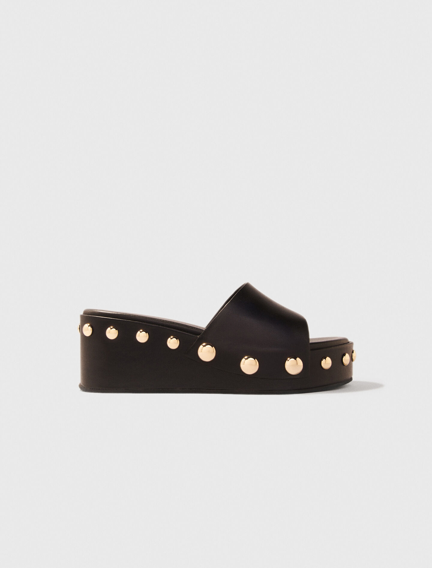 Leather studded wedge mules Black / Gray for Women | Maje