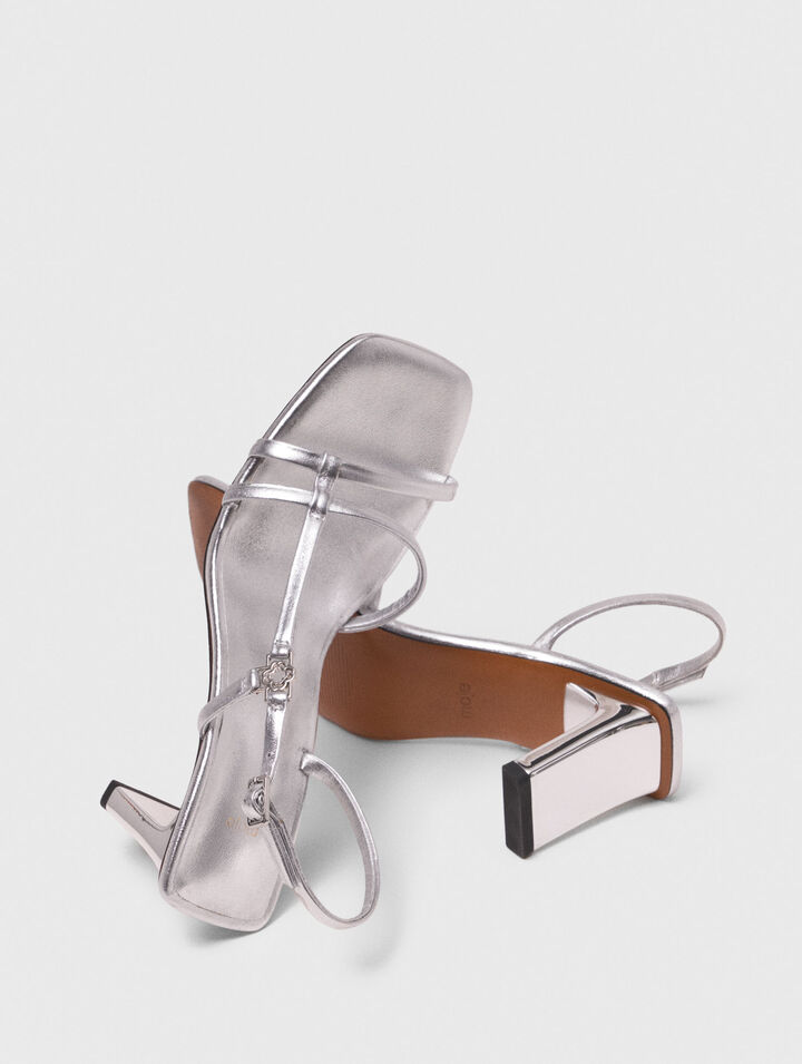 Metallic strappy heeled sandals