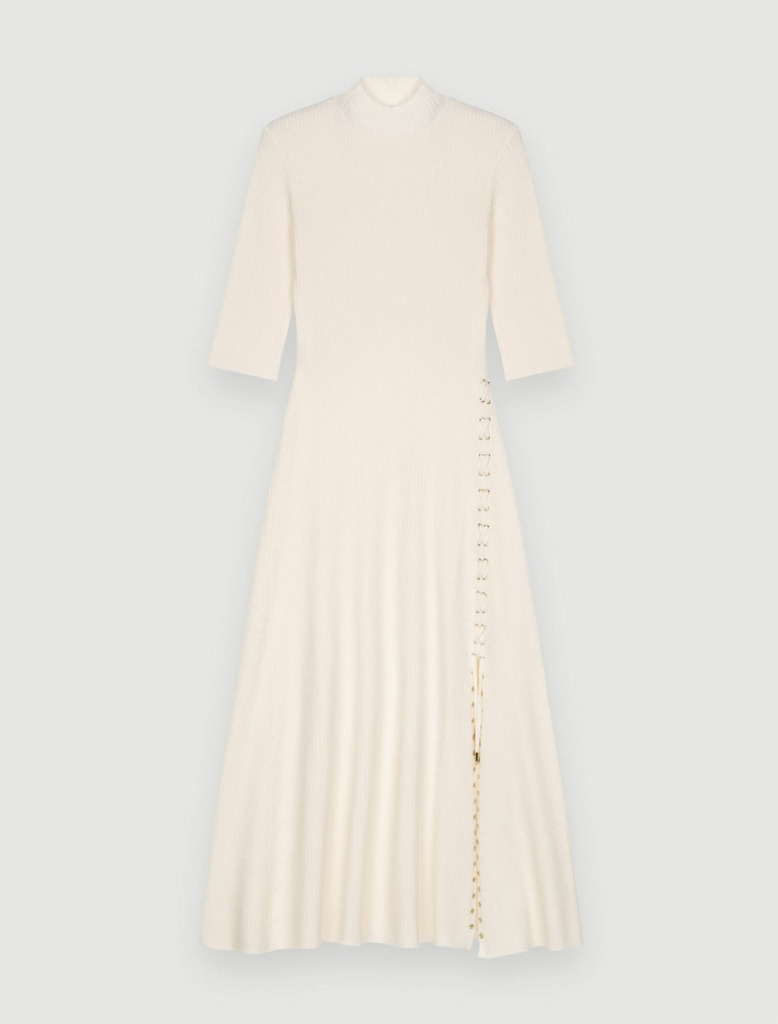 Ribbed knit dress with gold eyelets