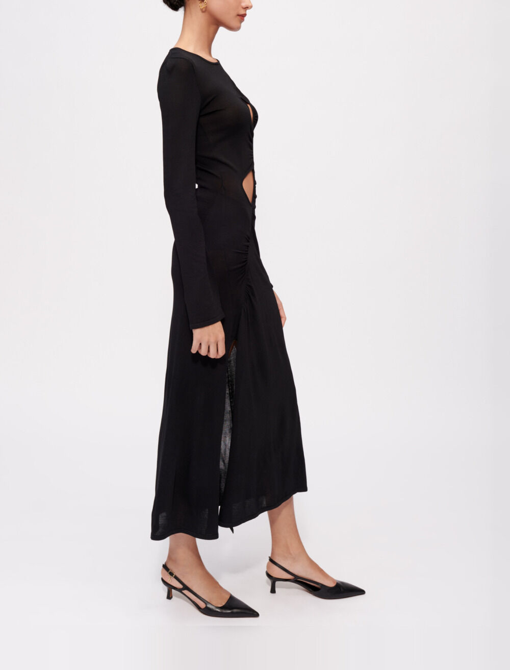 Stretch mesh dress with openings Black / Gray for Women | Maje