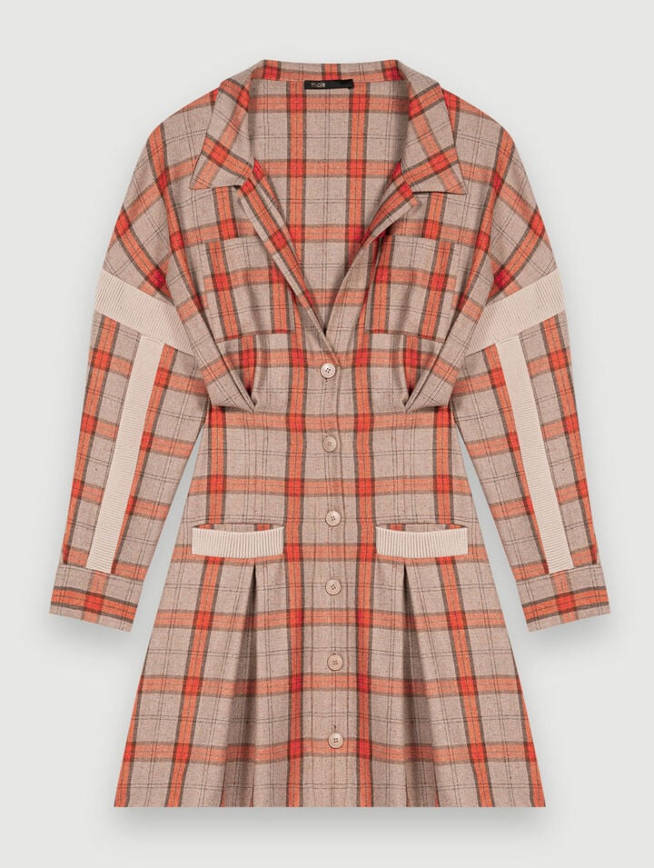 Orange and camel check shirt dress
