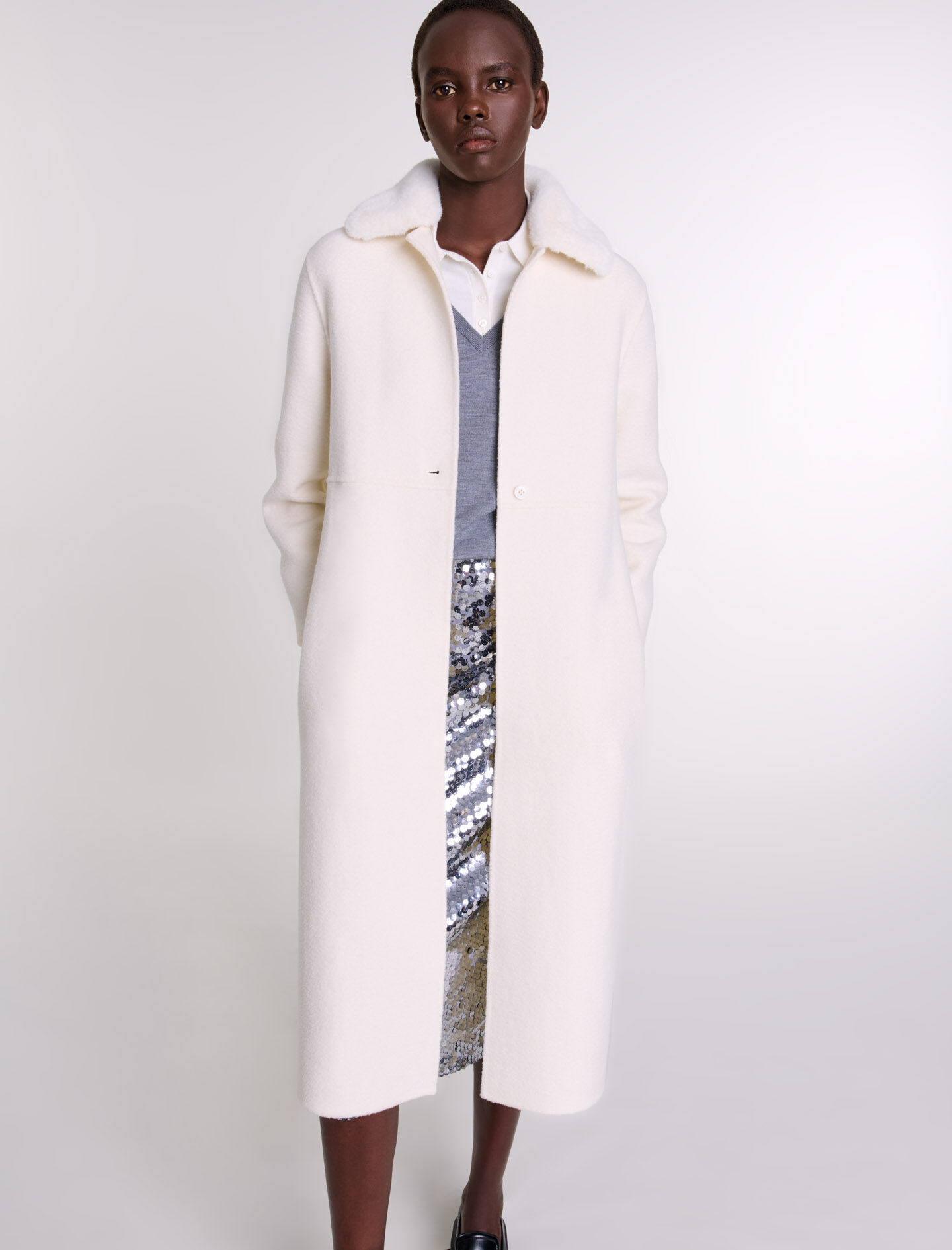 Wool coat with removable collar - Long coats | Maje