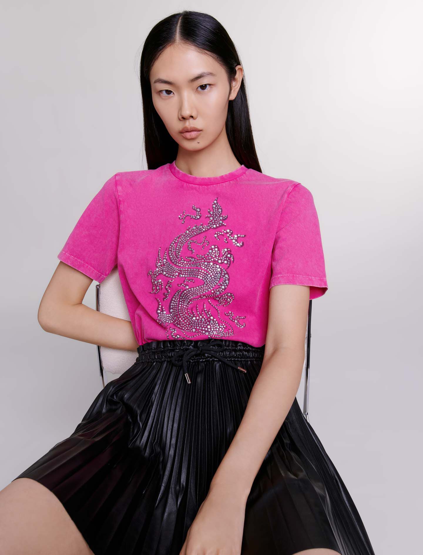 Rhinestone T-shirt Pink for Women | Maje
