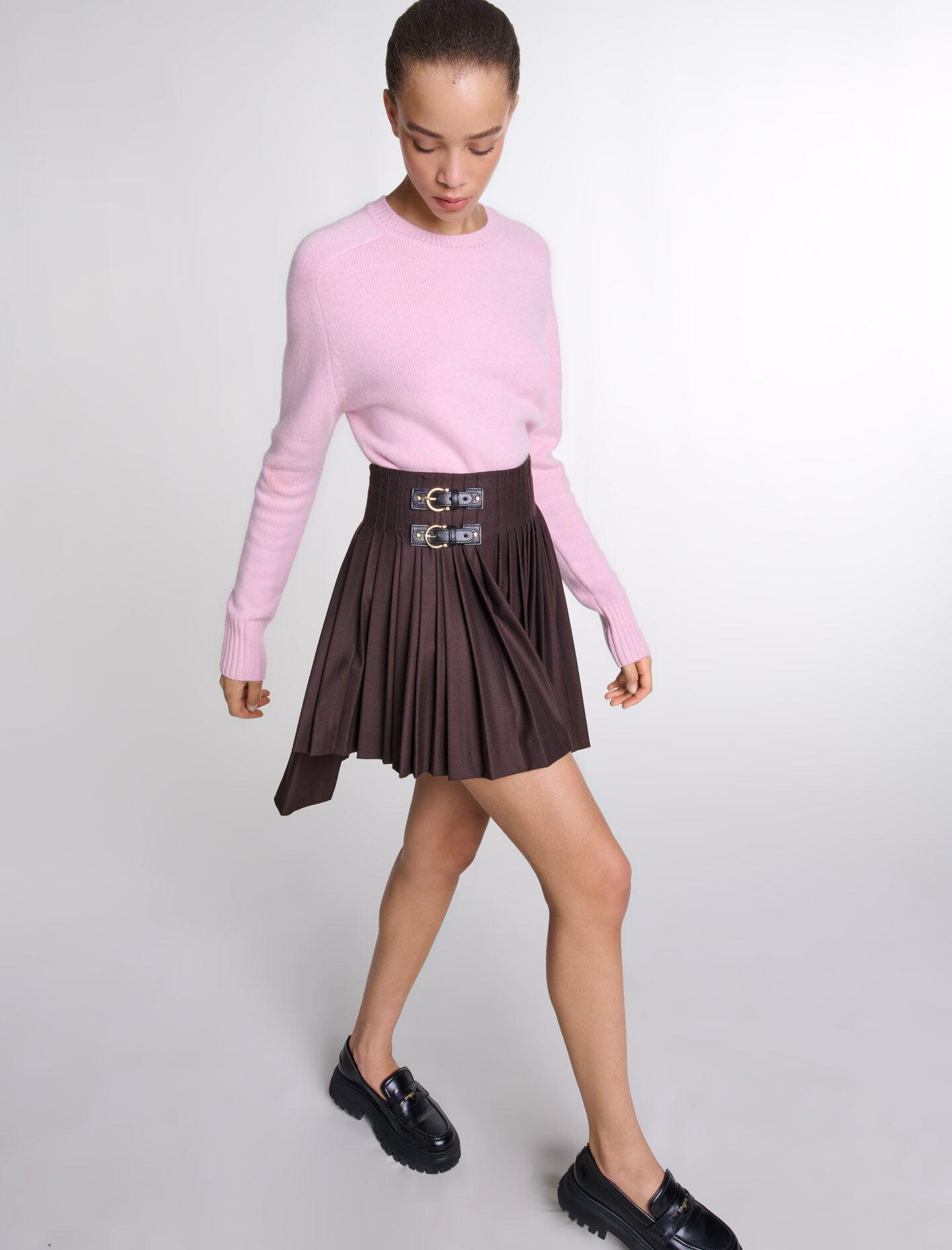 Asymmetrical pleated short skirt - Mini skirts | Maje