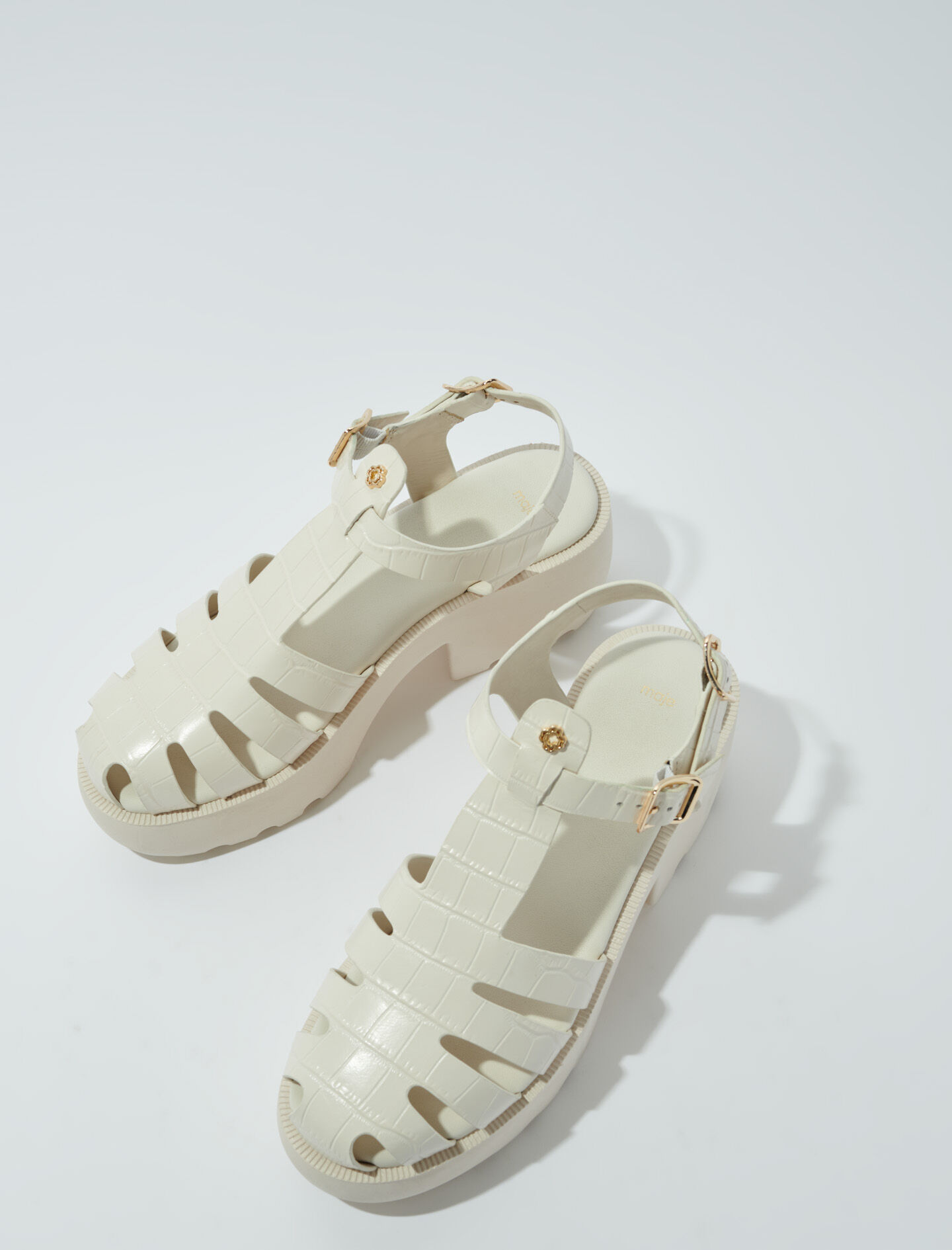 Leather sandals with tread White for Women | Maje