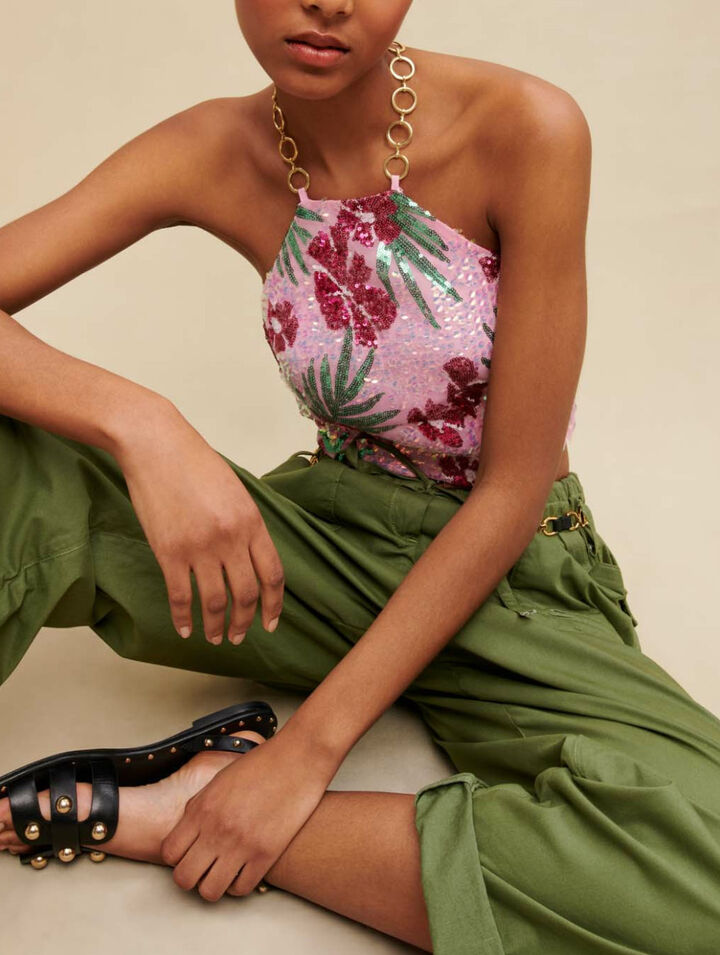 Hibiscus sequin crop top