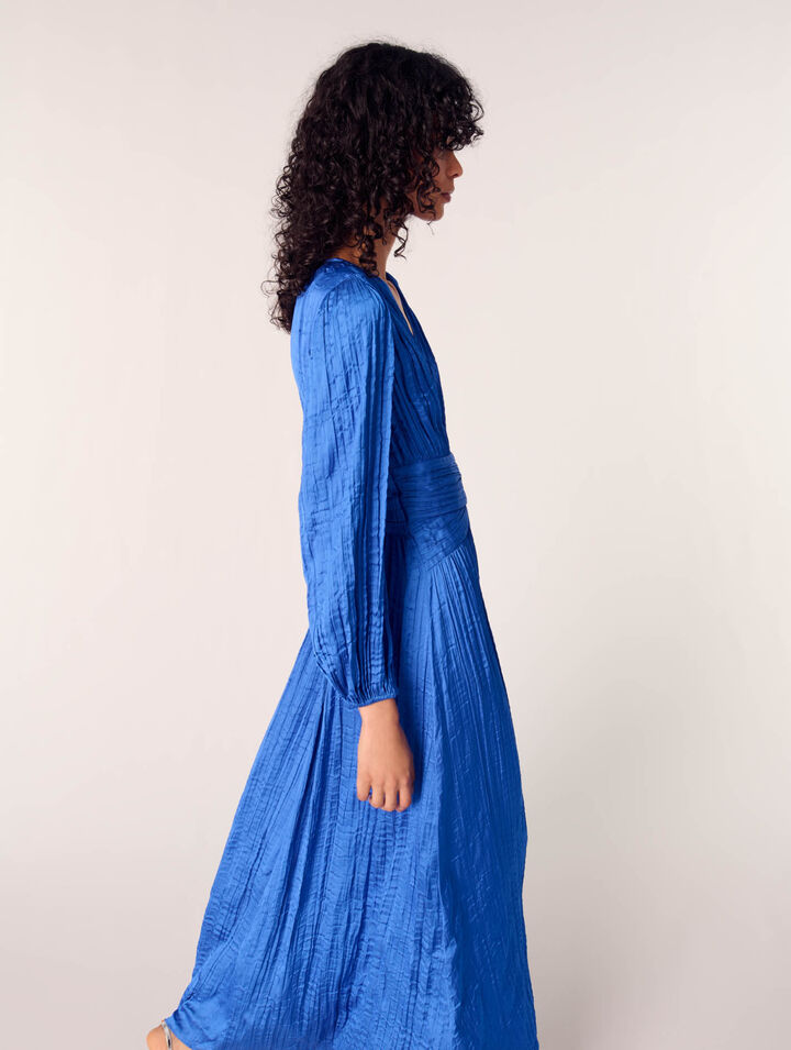 Pleated satin maxi dress