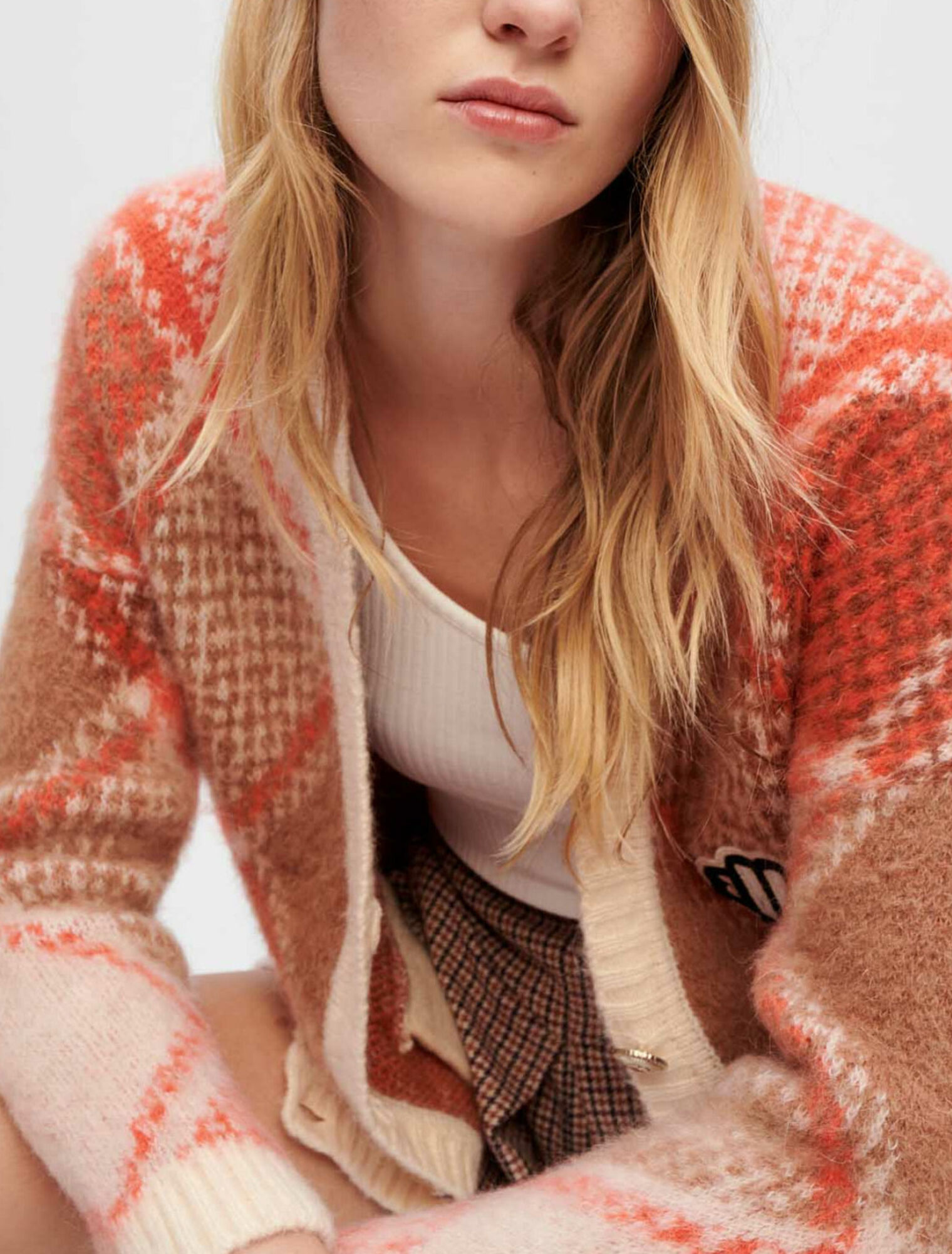 Fluffy diamond jacquard cardigan