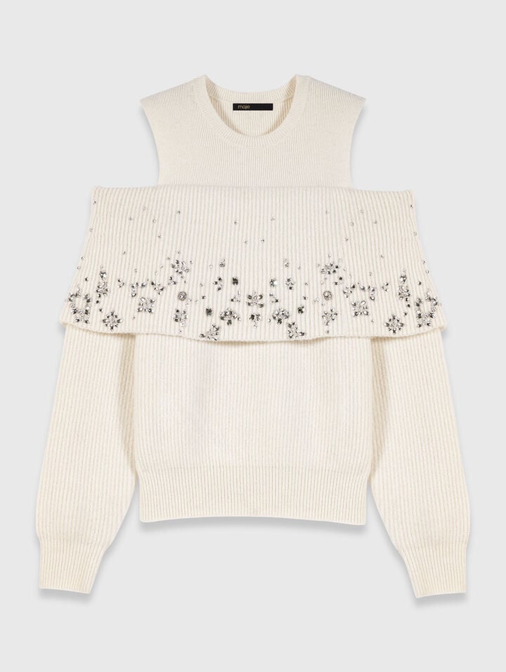 Off-the-shoulder jumper with jewellery