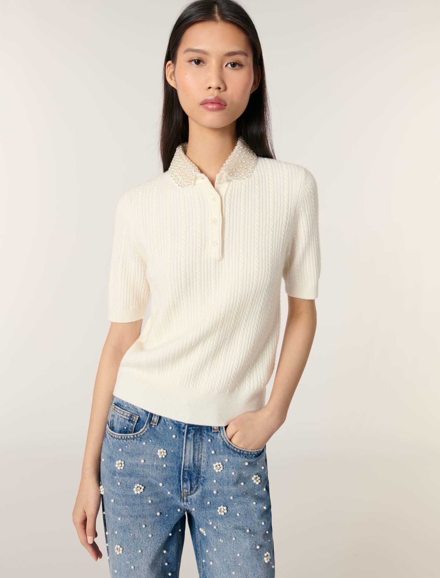 Removable collar knit polo shirt - Pullovers | Maje