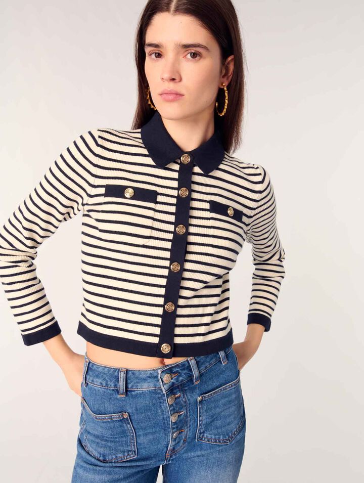 Cropped rib knit cardigan