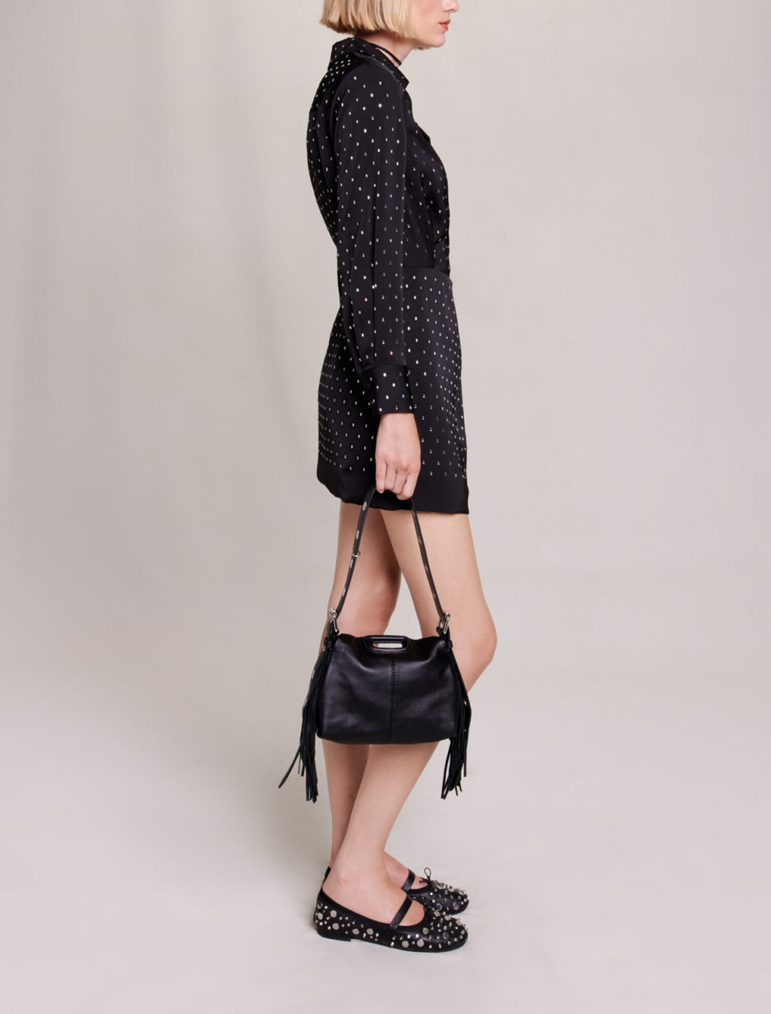Short satin-effect rhinestone dres