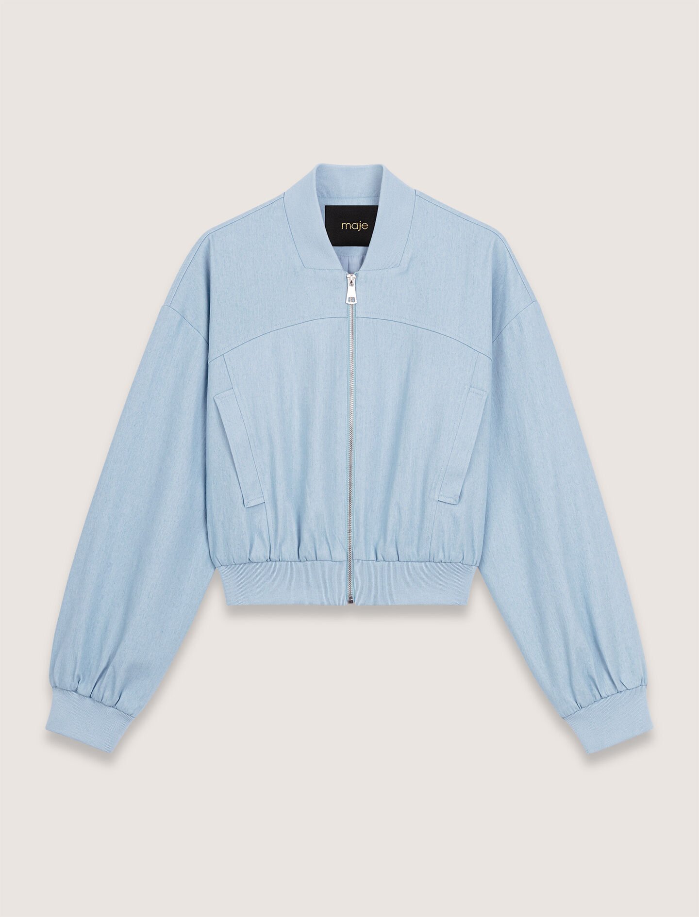 Cropped denim bomber jacket Blue for Women | Maje