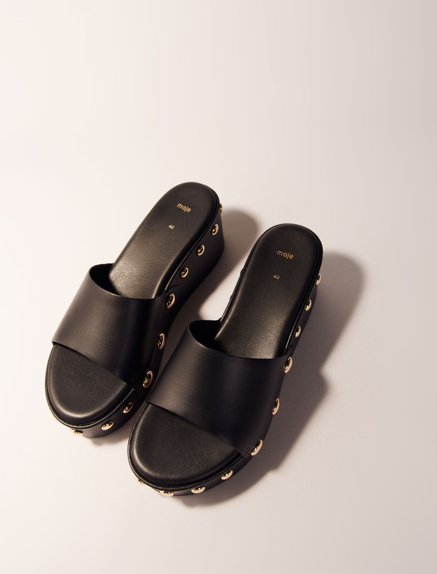 Leather studded wedge mules Black / Gray for Women | Maje