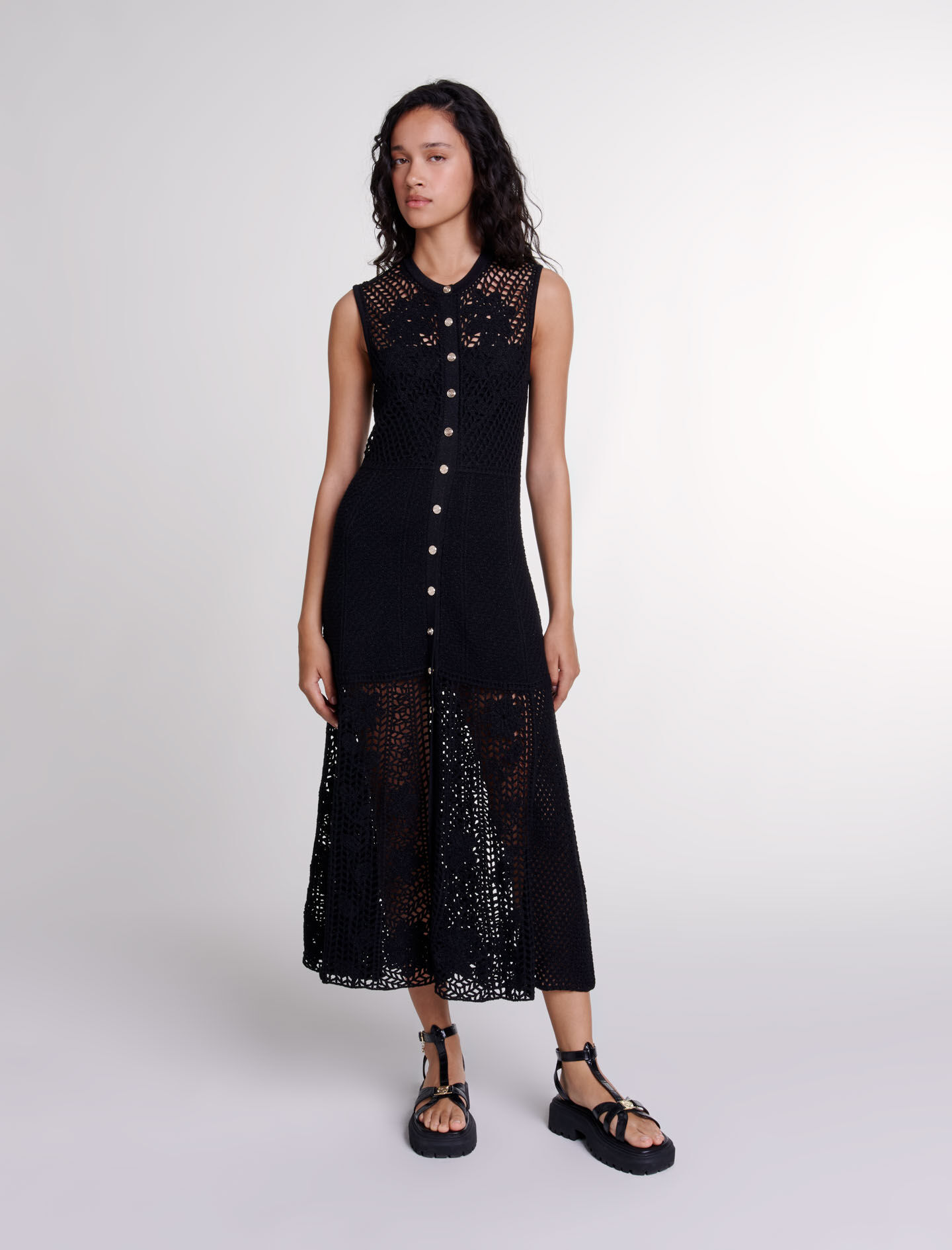 Crochet knit maxi dress discount