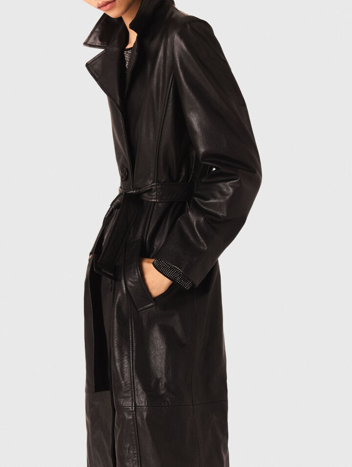 Long leather trench coat