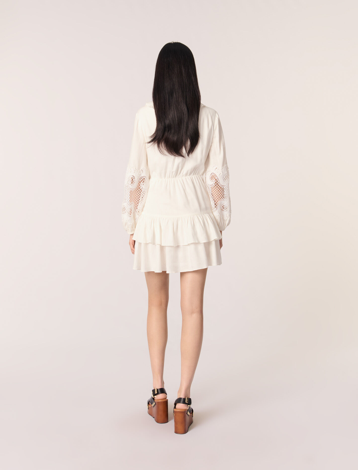 Ruffled embroidered sleeve dress White for Women | Maje