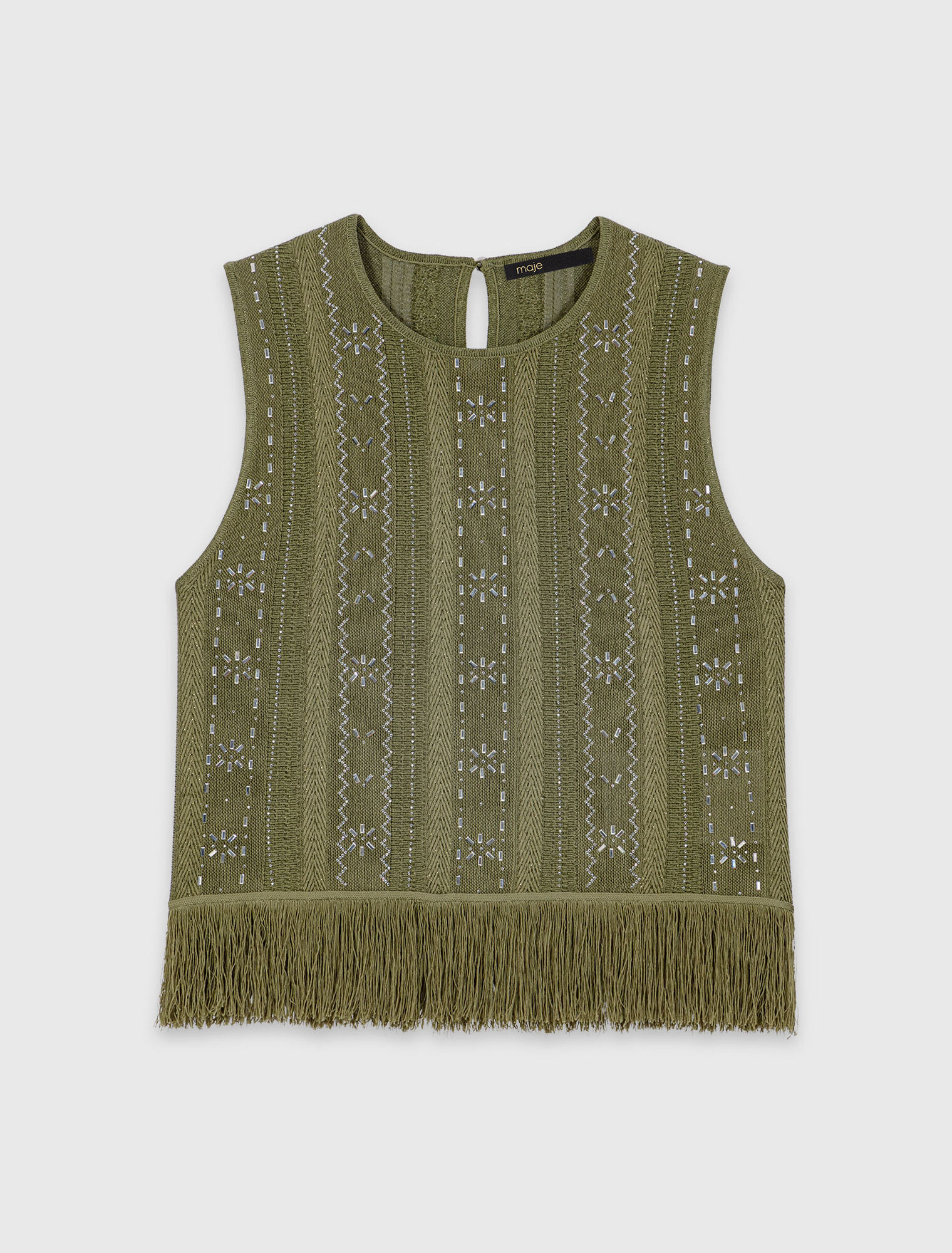 Fringed rhinestone flower top
