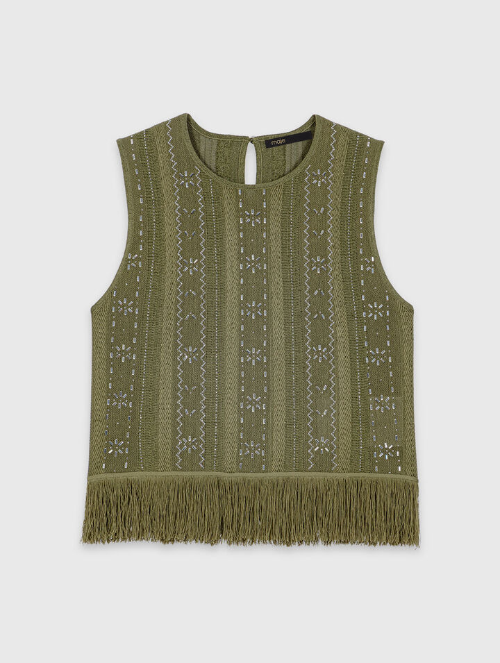 Fringed rhinestone flower top