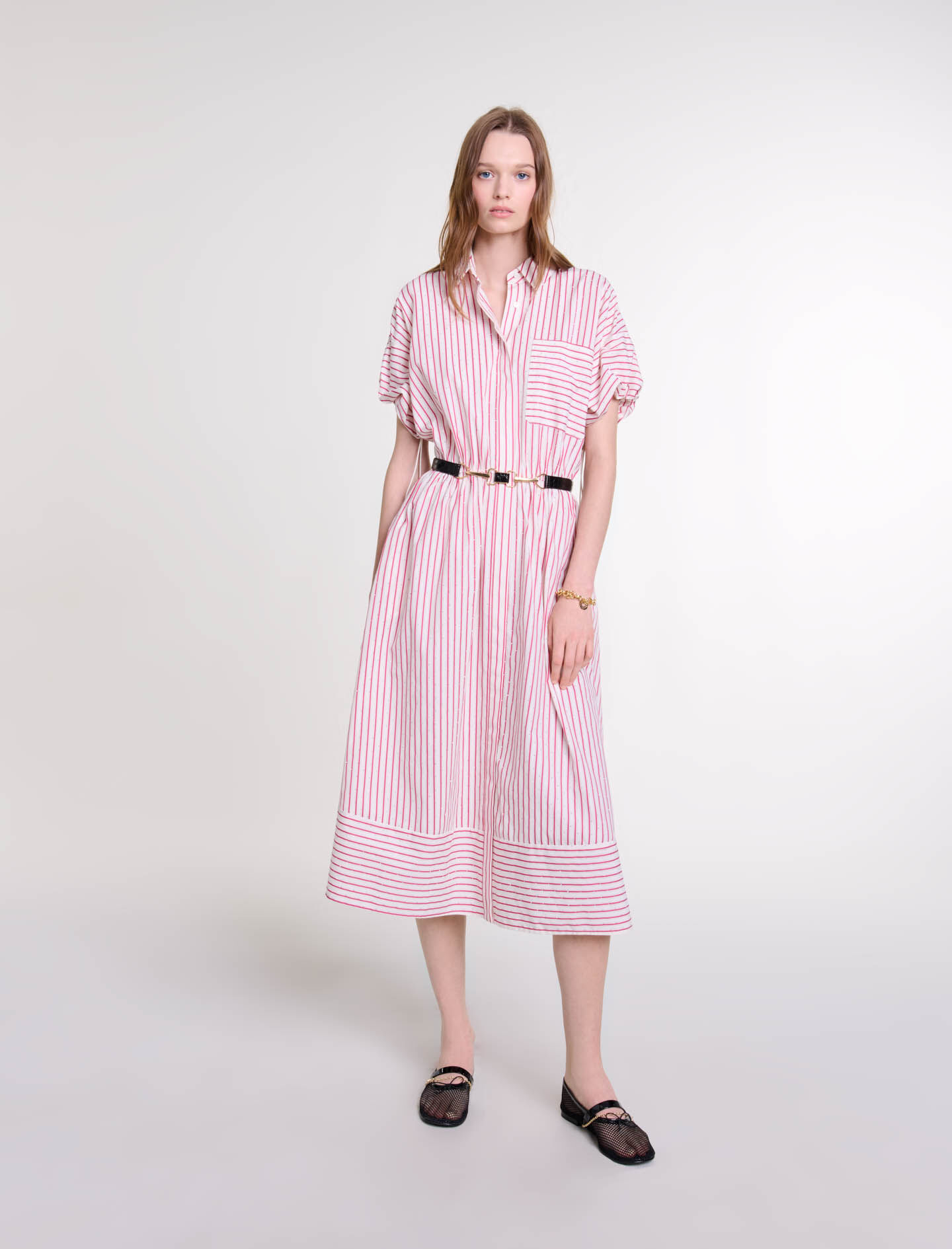 Striped and rhinestone maxi dress Maxi dresses Maje