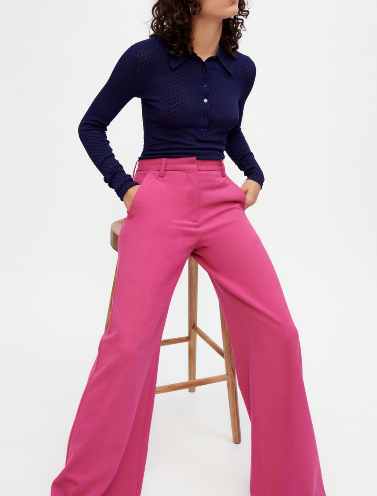 Wide-leg stretch tailoring pants