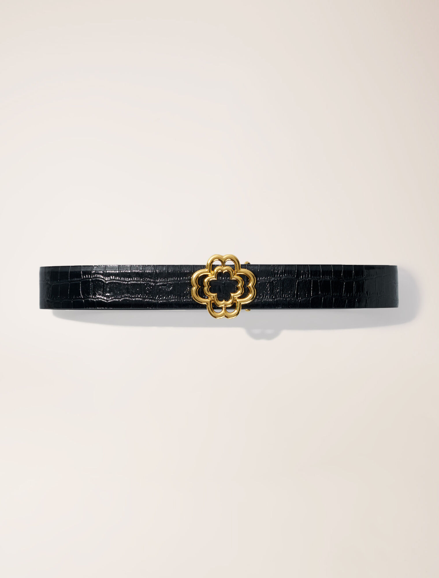 Croc-effect leather double M belt