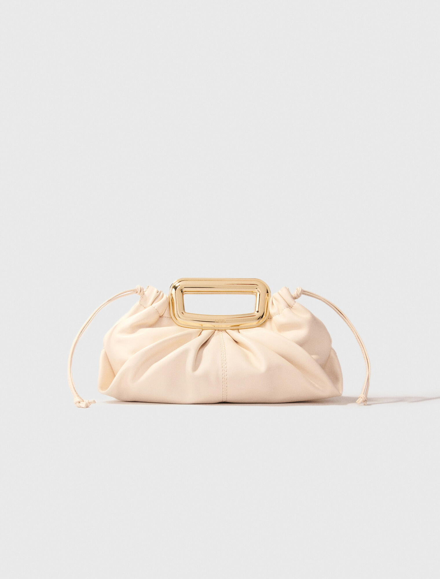 Metal handle leather clutch