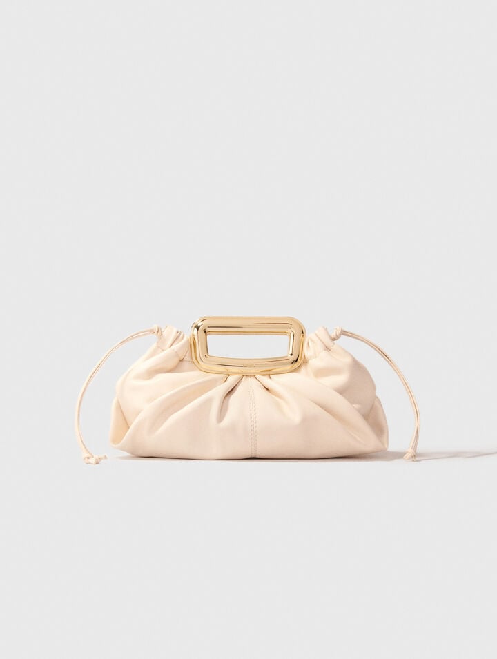 Metal handle leather clutch