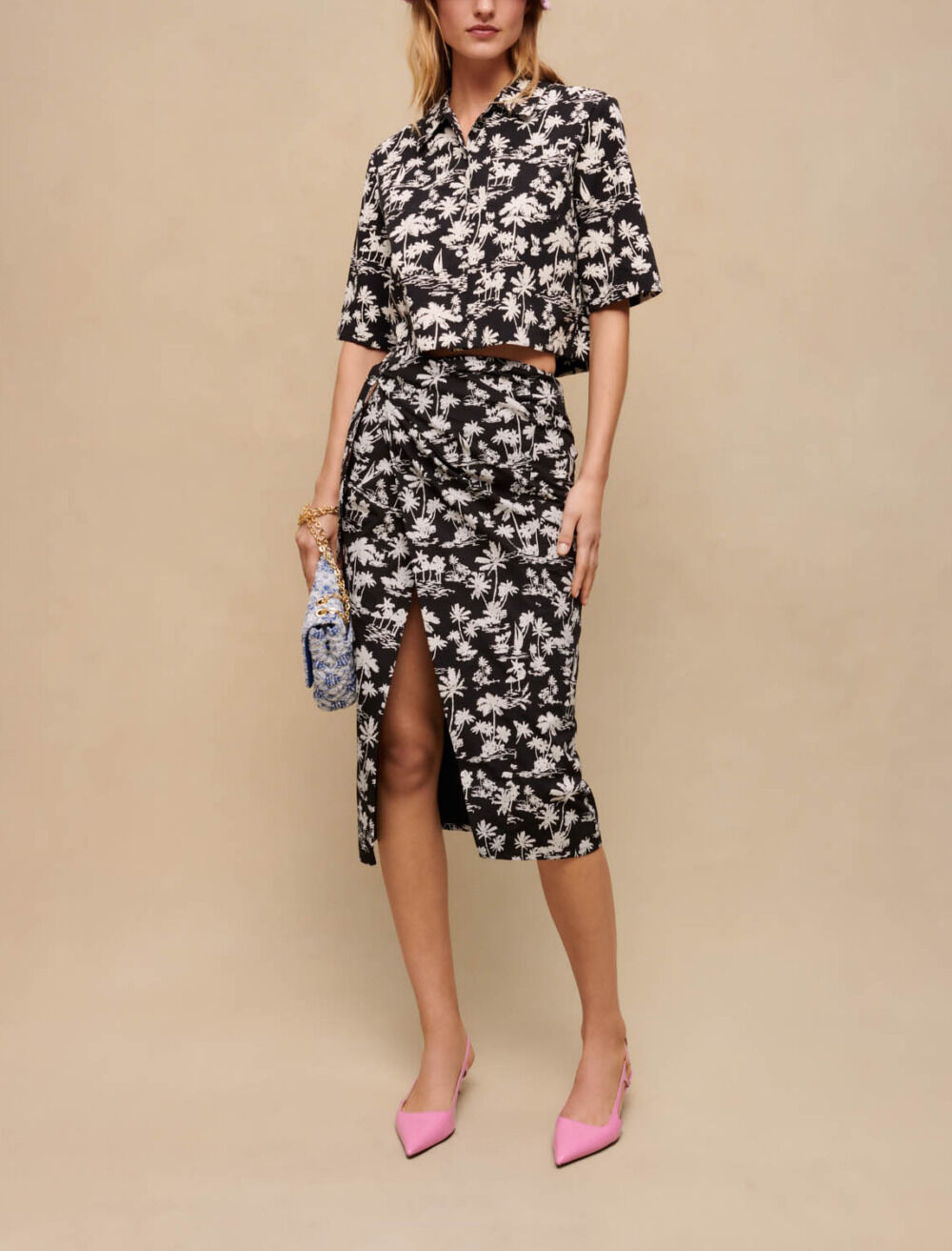 Palm-tree print wrap skirt - | Maje