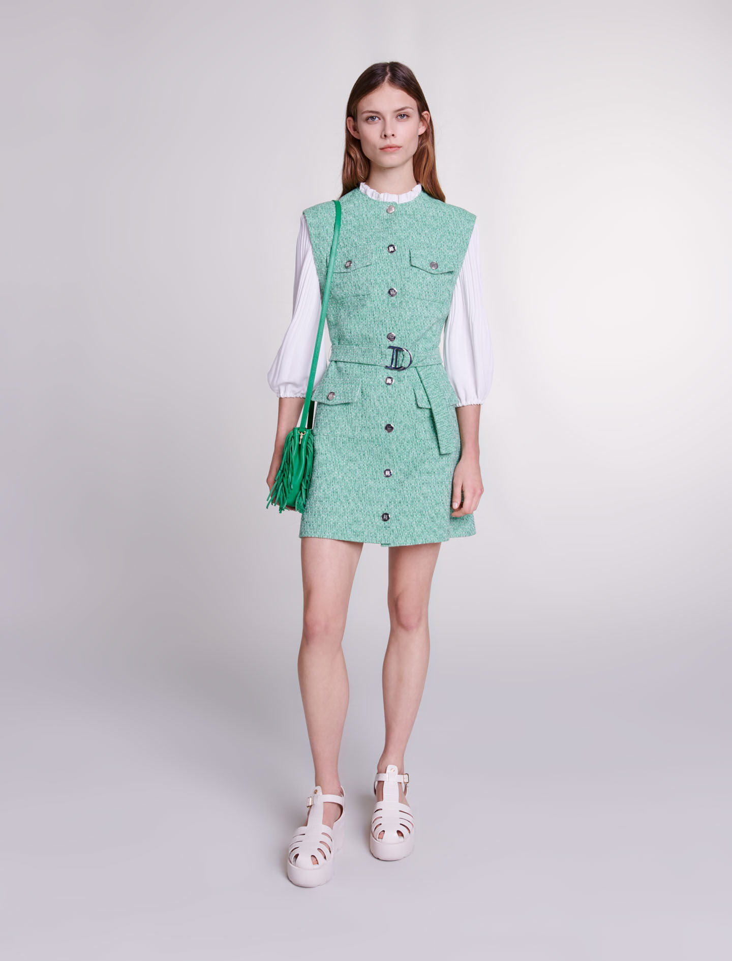 Dual material tweed dress