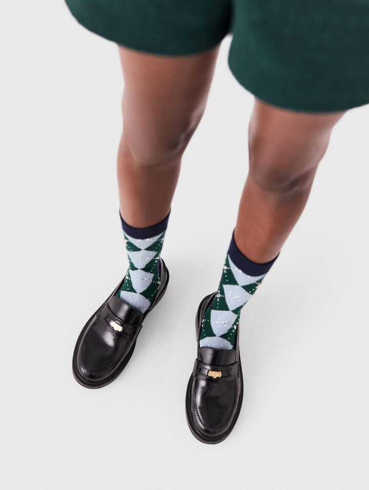 Wool argyle knee-high socks
