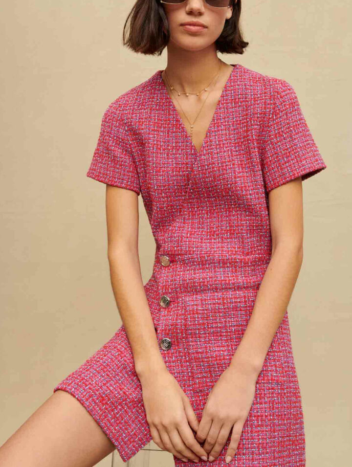 Open-back tweed short dress
