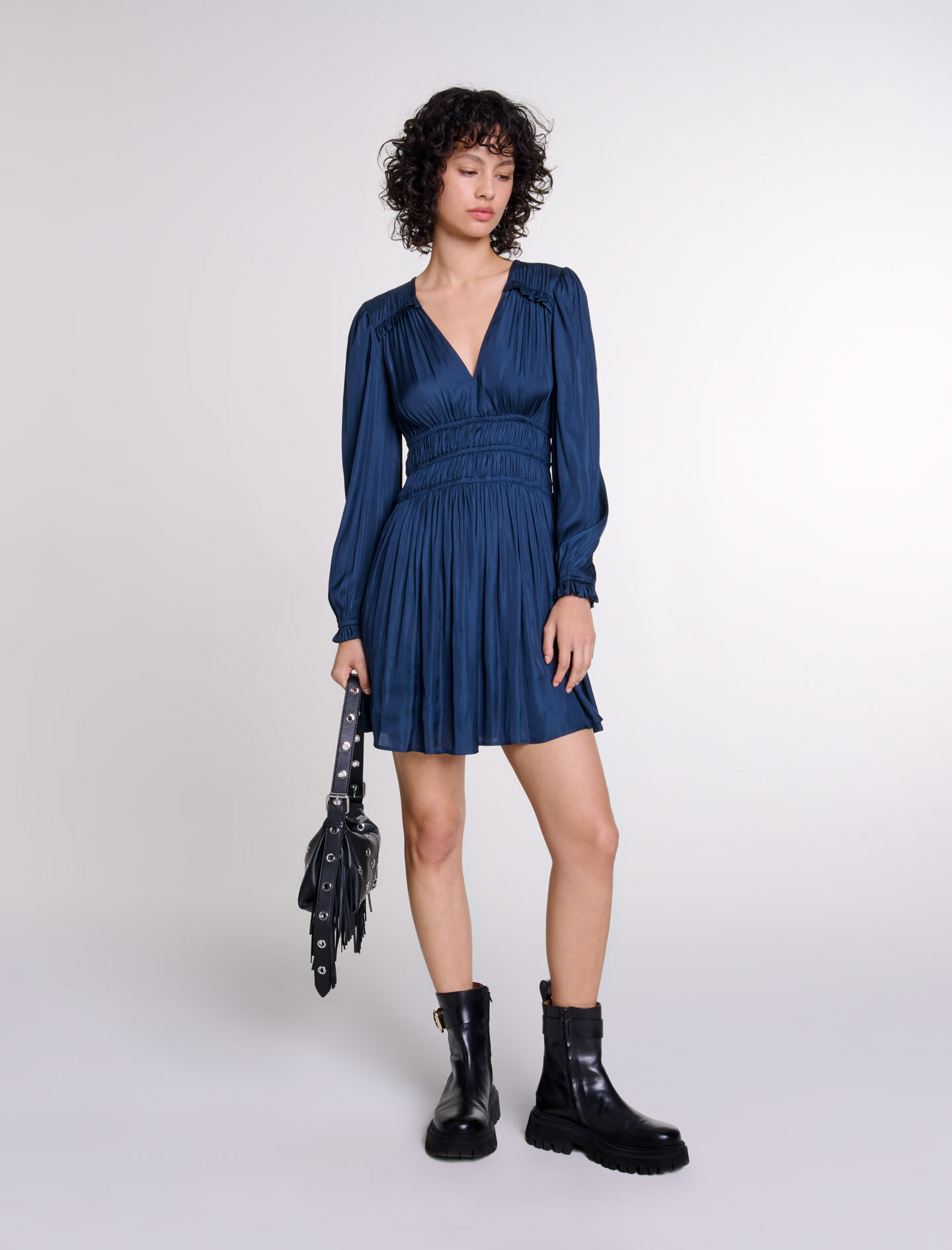 Short satin dress with ruffles Short dresses Maje