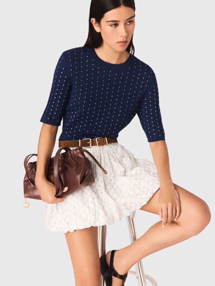 Round-neck rhinestone jumper