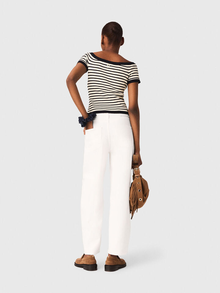 Rib knit top with boat neck