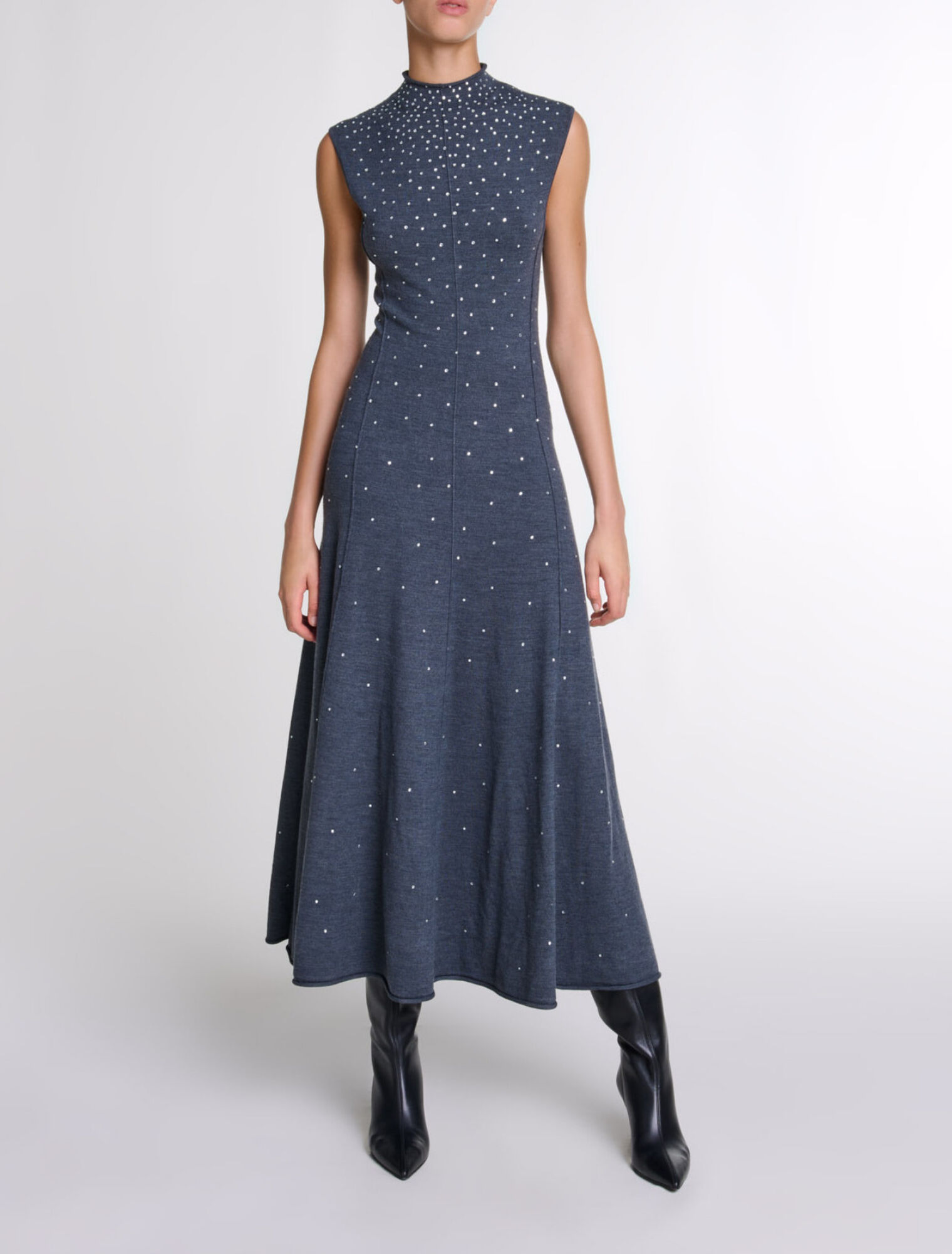 Knit maxi dress with rhinestones