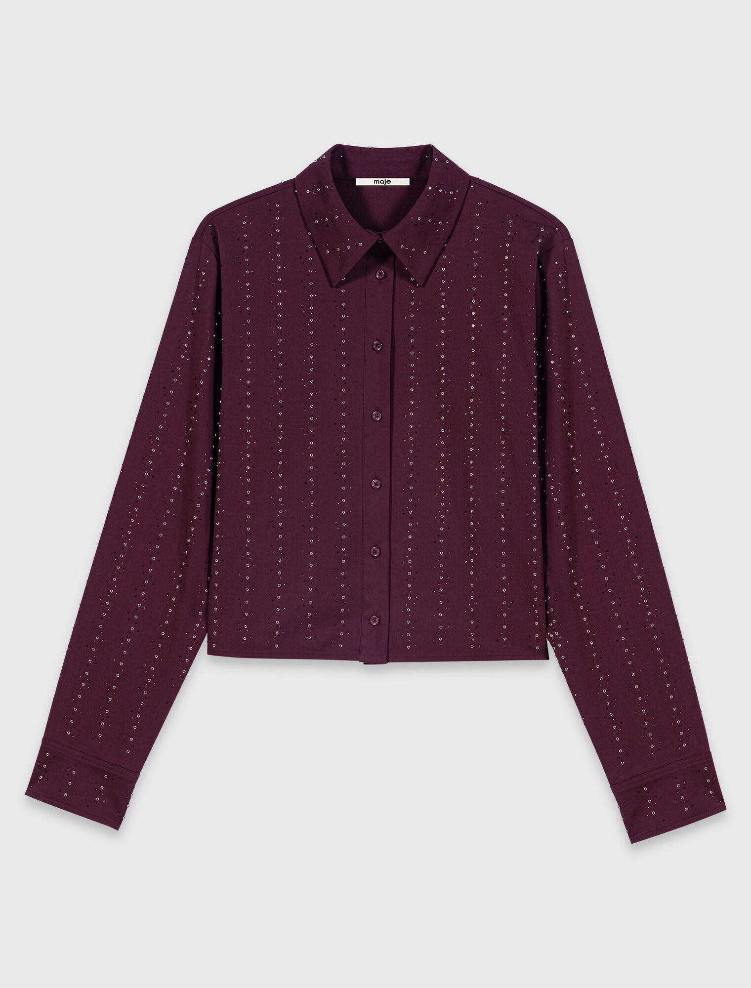 Cropped rhinestone cotton shirt