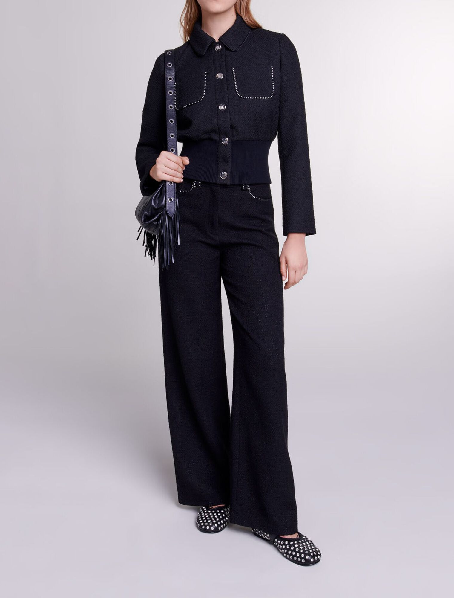 Wide-leg tweed trousers
