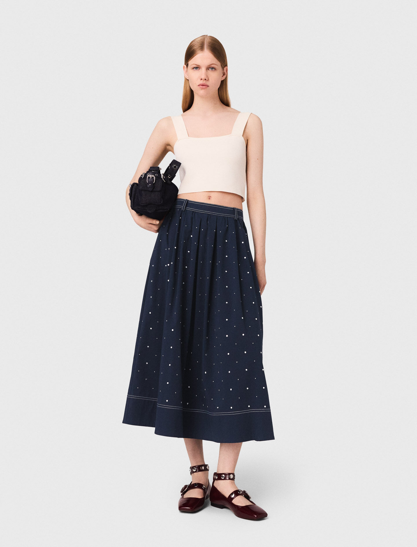 【mnem】Studded Cotton Skirt Women's Midi skirt in treated ribbed knit | Brown | Diesel