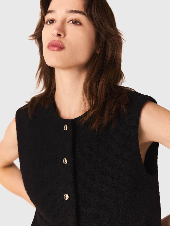 Tweed top with velvet trim