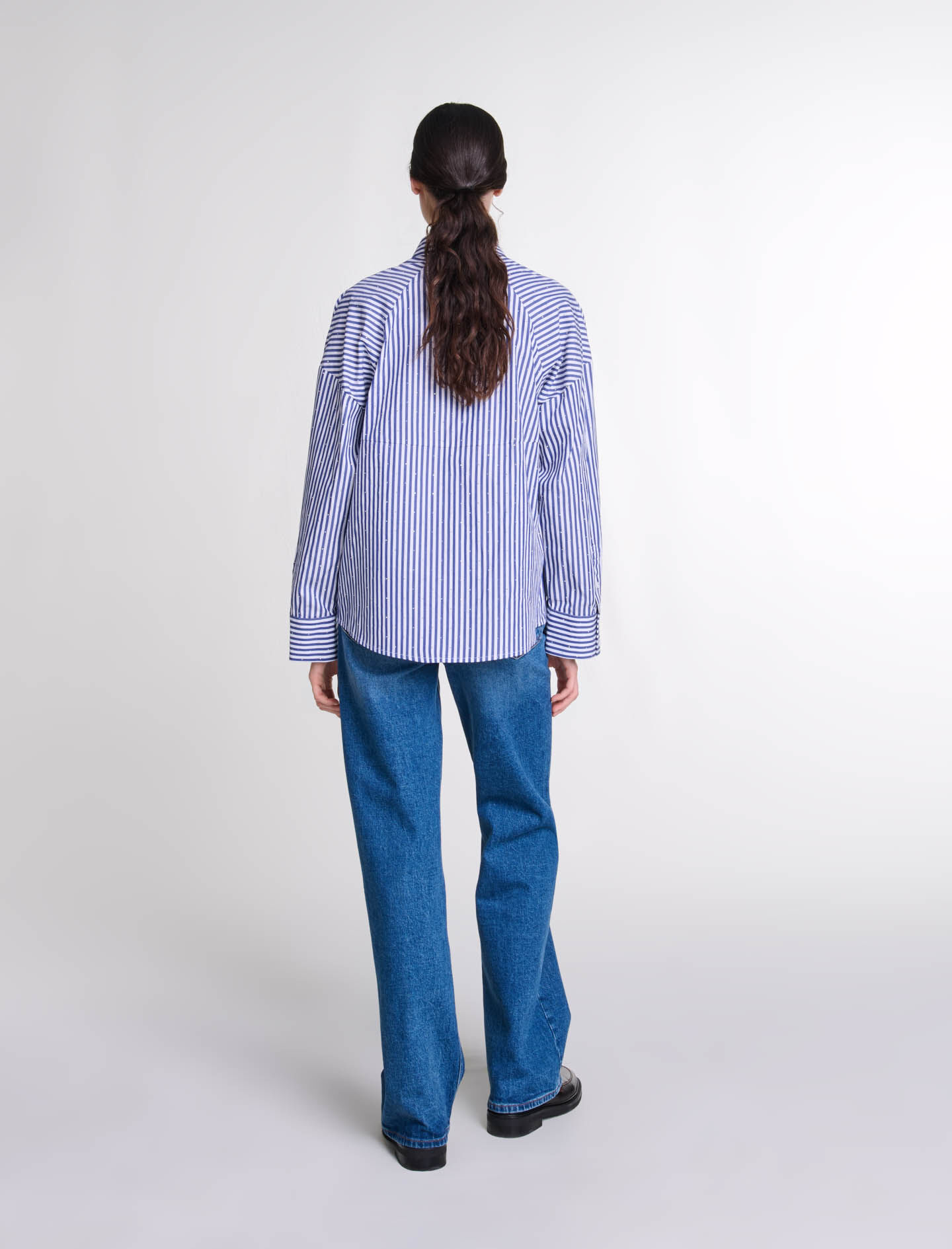 Rhinestone striped shirt - Shirts | Maje