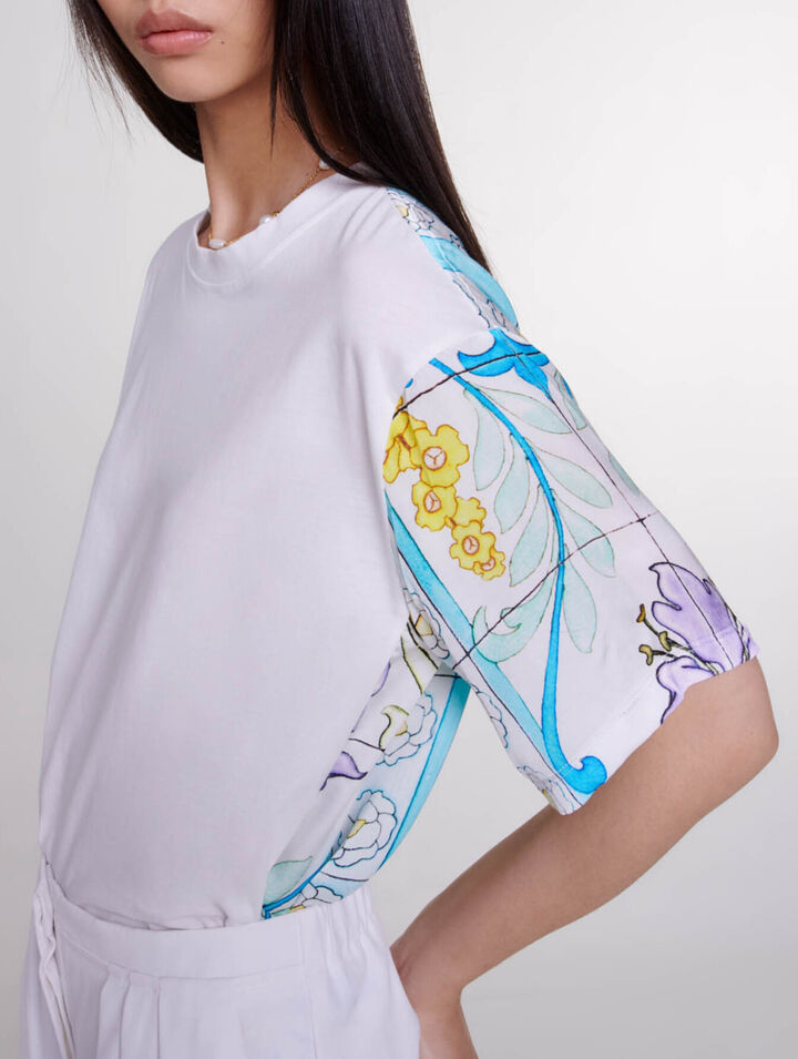 Dual-material print T-shirt