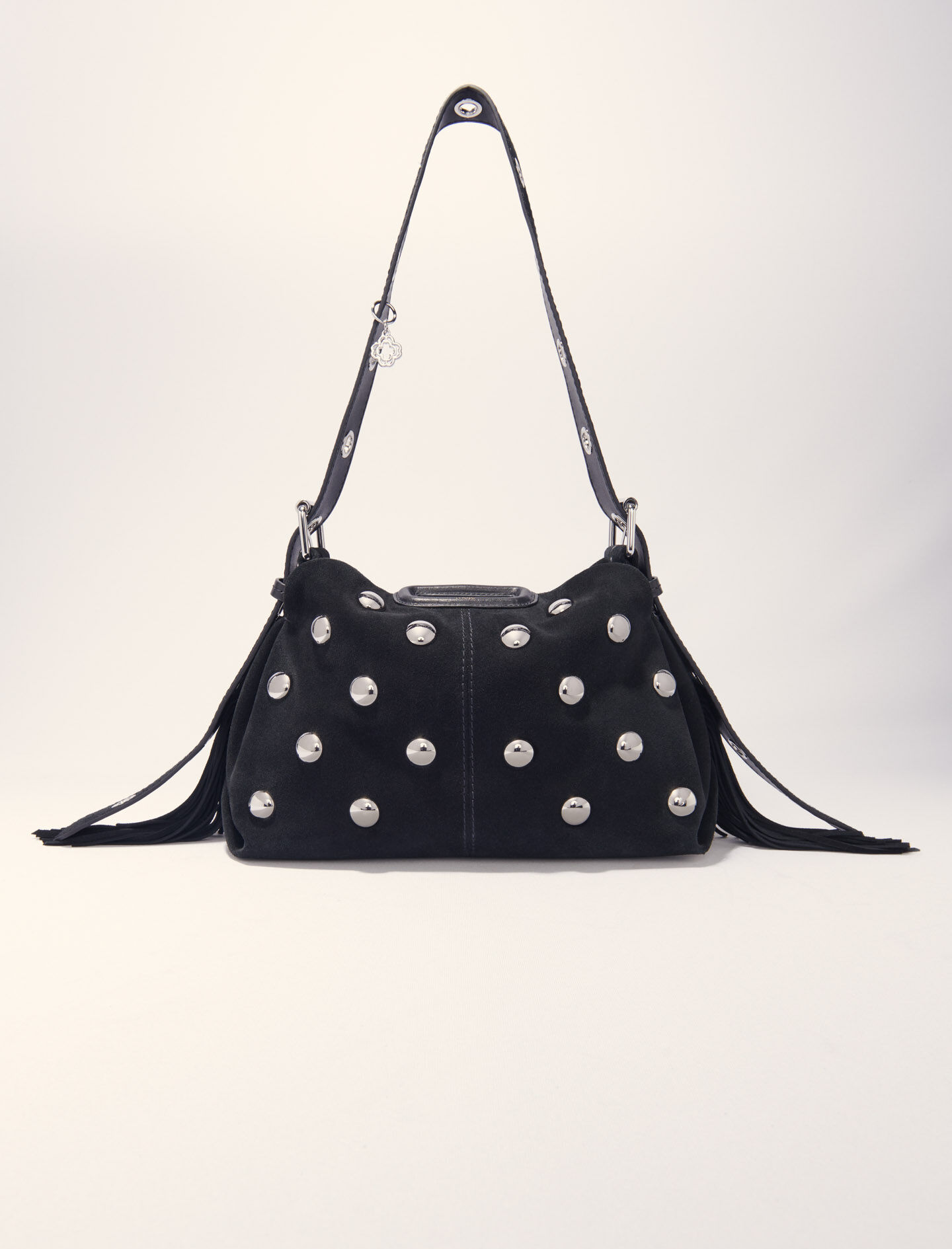 【mnem】Gitter Suede Shoulder Bag Miss M suede studded bag Black / Gray for Women | Maje