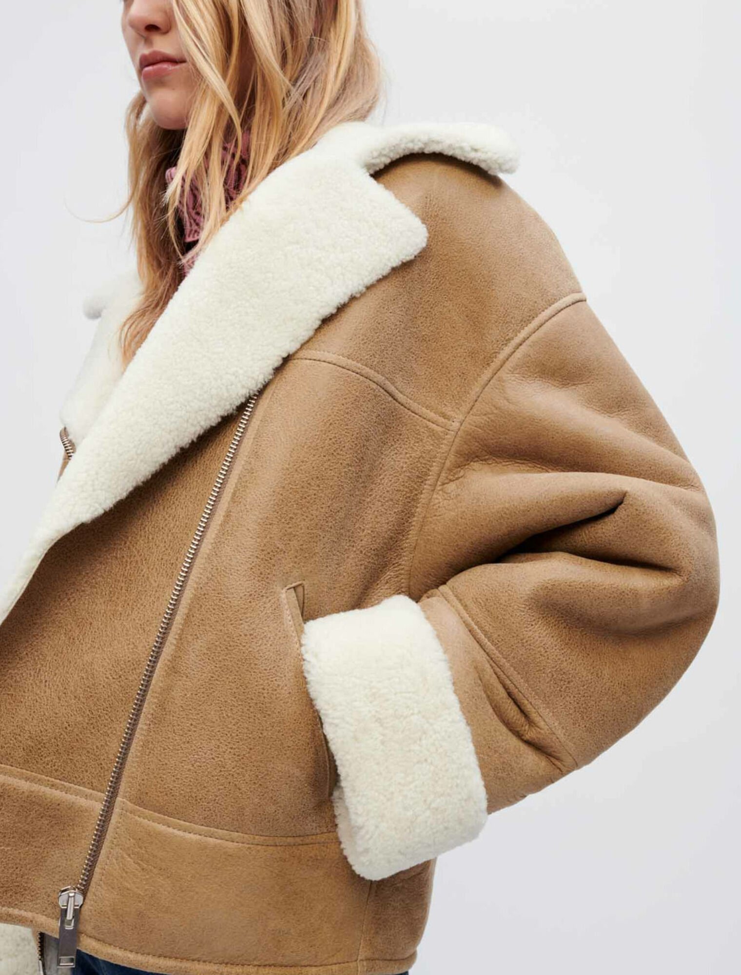 Two-tone shearling coat