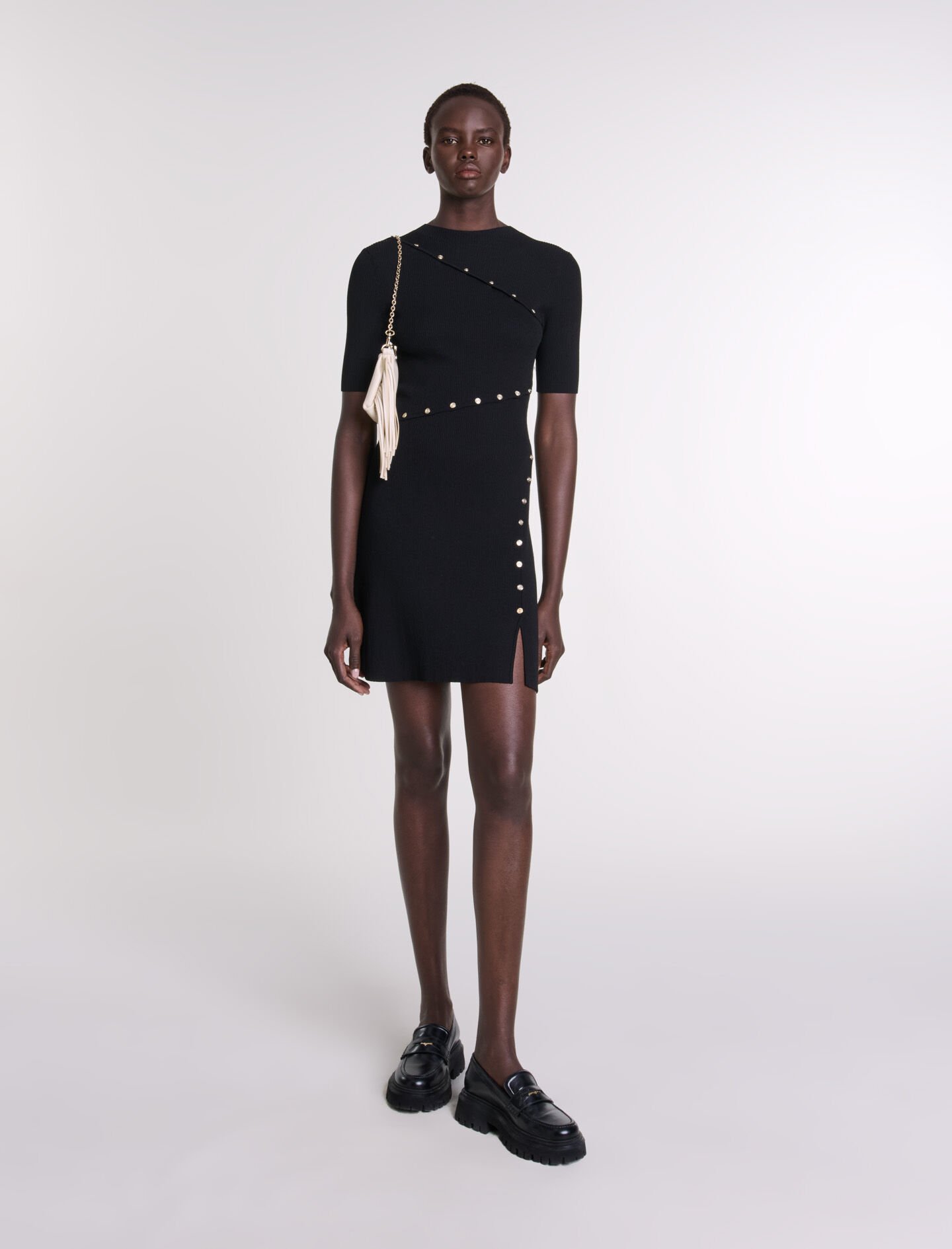Dress in ribbed knit Short black dresses Maje