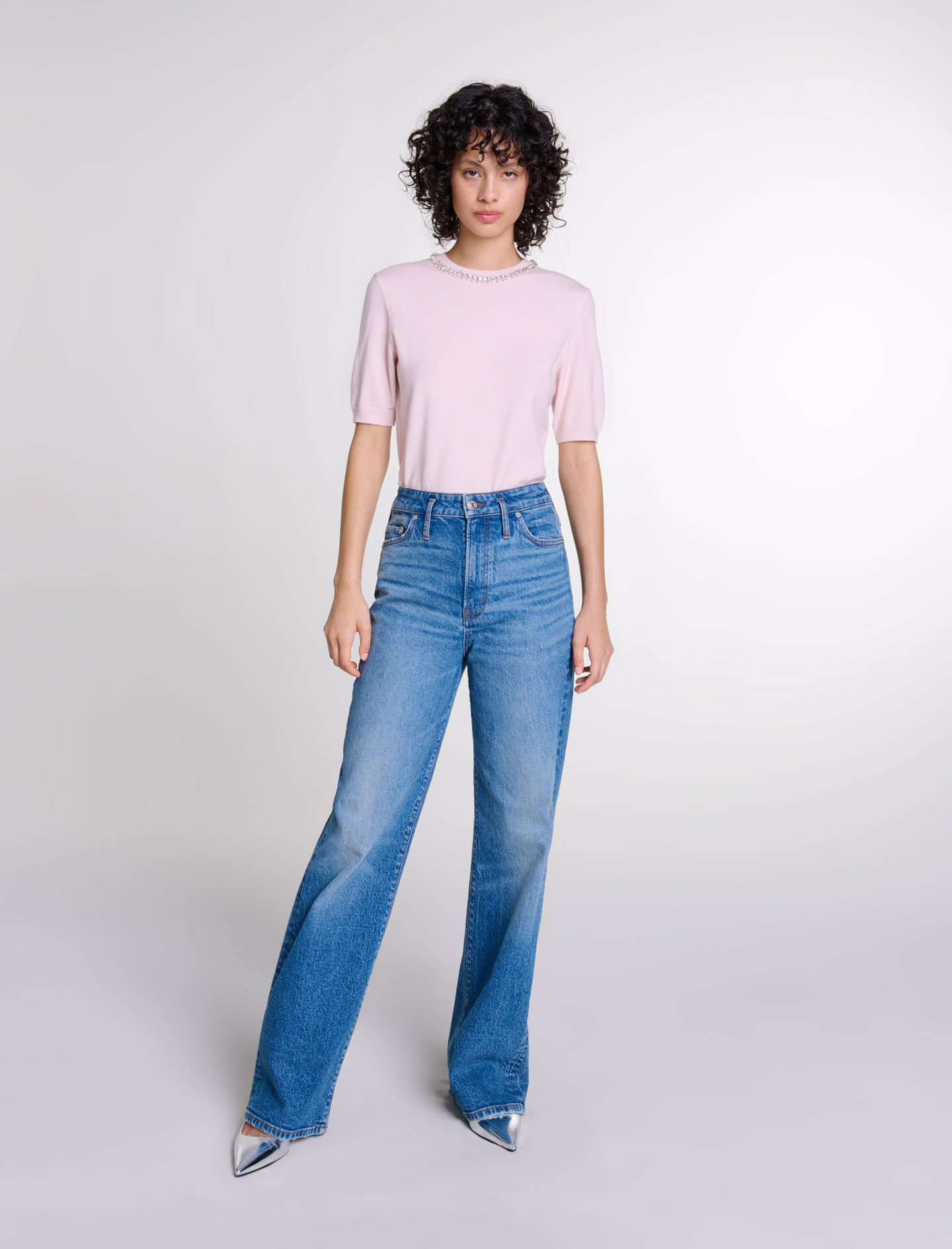 Knit crop jumper with rhinestones Pullovers Maje