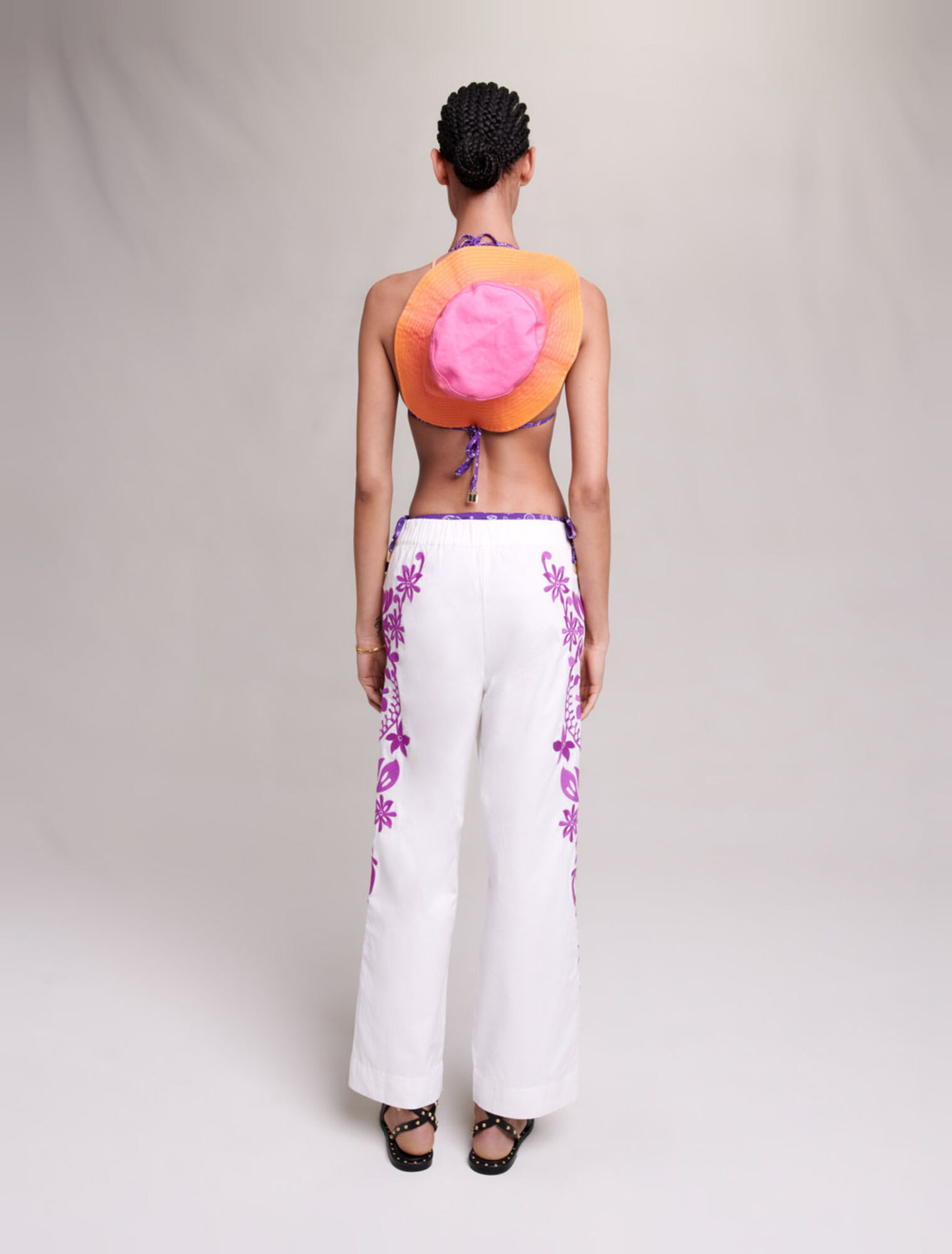 Wide-leg embroidered pants