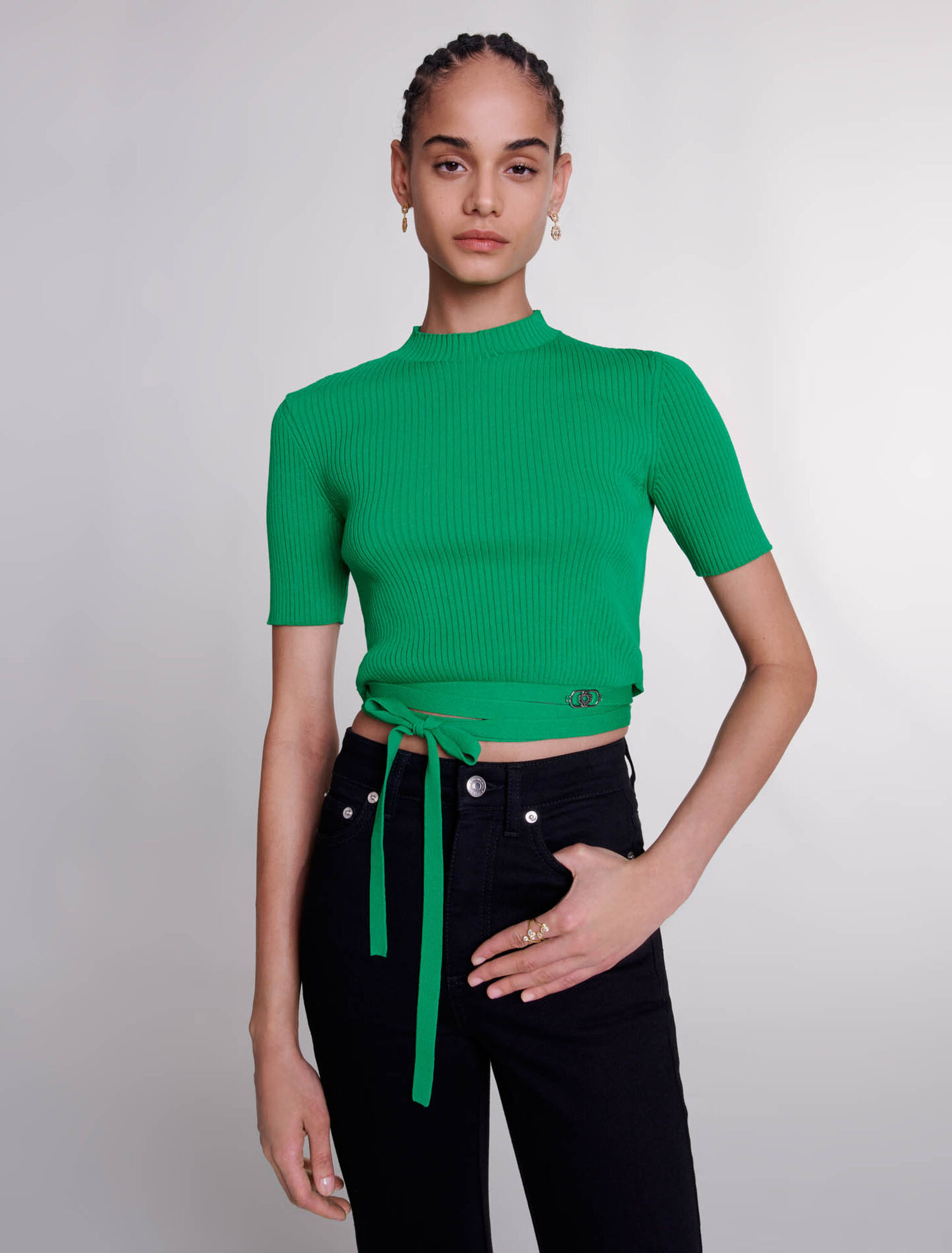 Knit crop top with ties