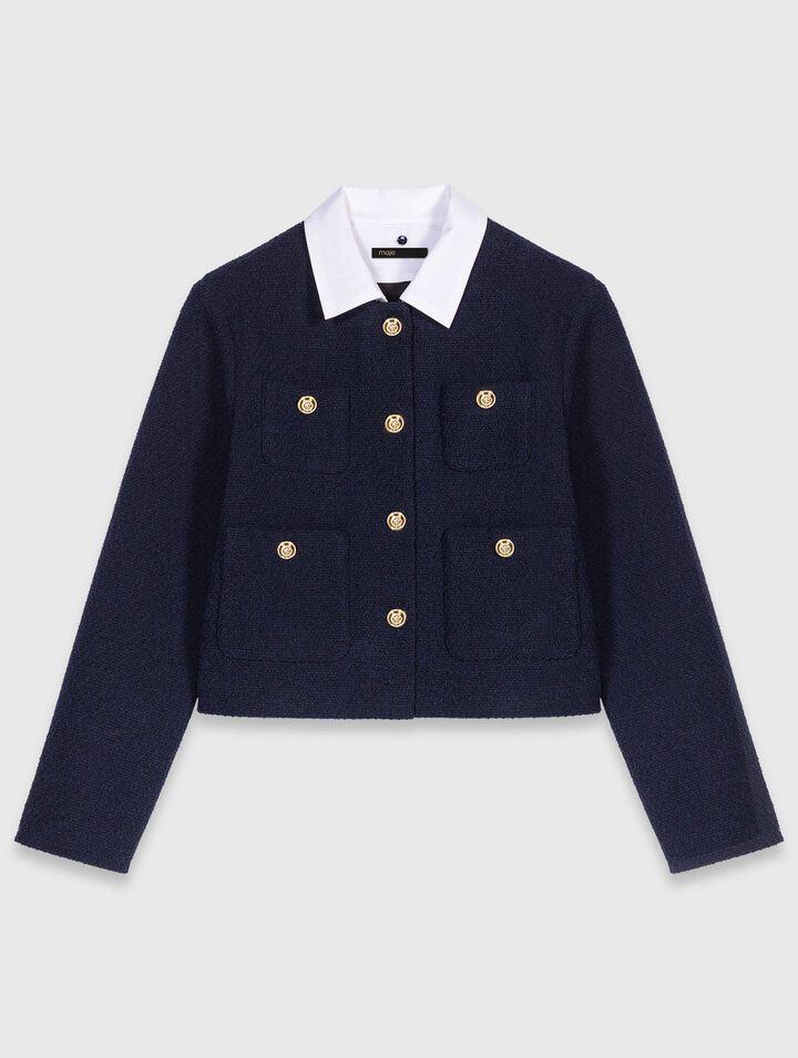 Short tweed jacket, removable col