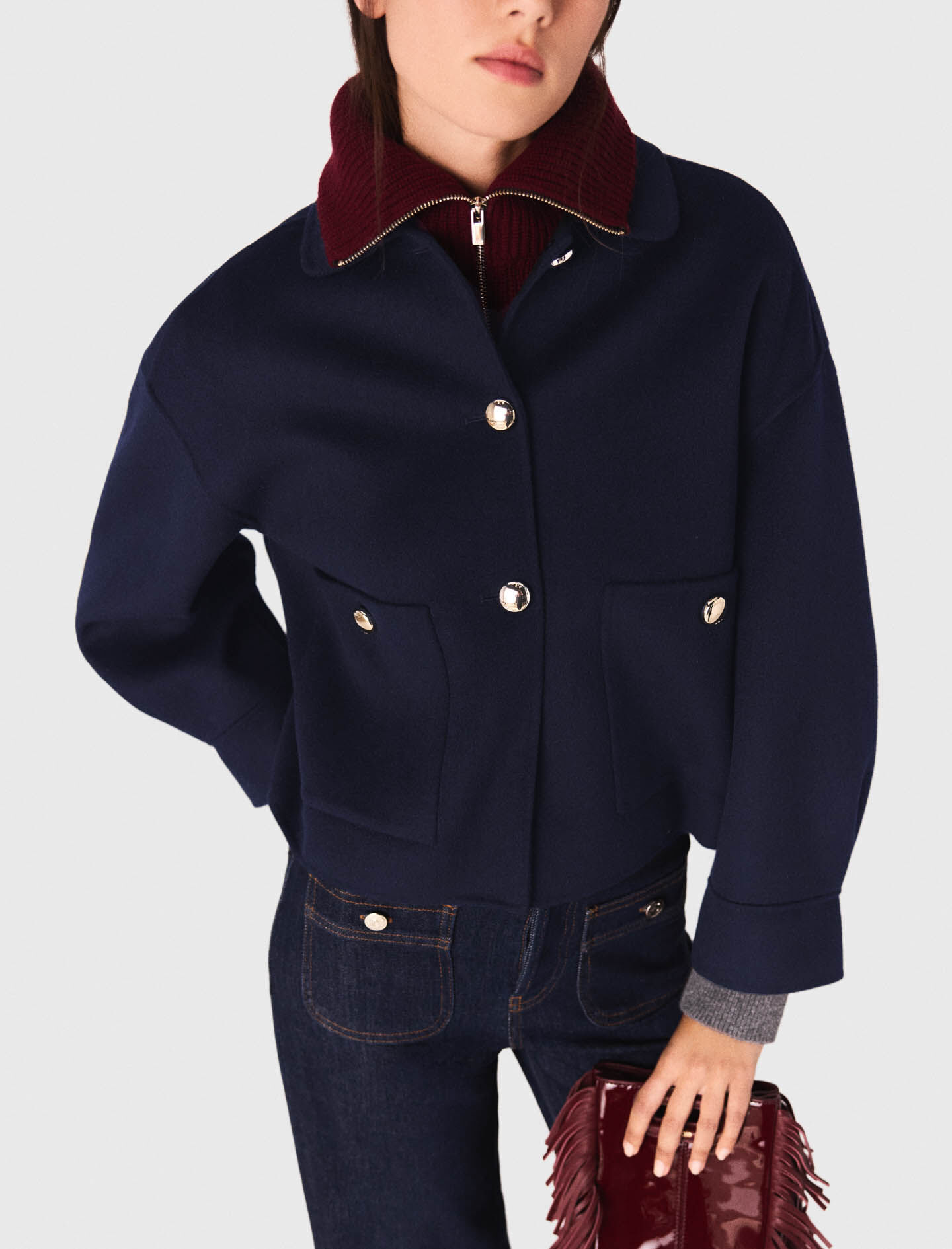 Cropped wool jacket Blue for Women | Maje
